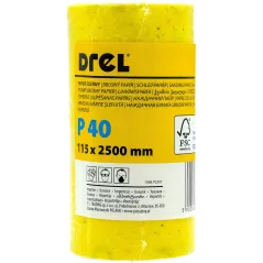 Papier ścierny w rolce 2.5 m, 115 mm, P40, żółty, FSC 100%, certyfikat NC-COC-062817