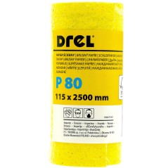 Papier ścierny w rolce 2.5 m, 115 mm, P80, żółty, FSC 100%, certyfikat NC-COC-062817