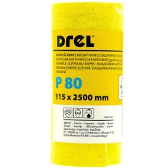 Papier ścierny w rolce 2.5 m, 115 mm, P80, żółty, FSC 100%, certyfikat NC-COC-062817