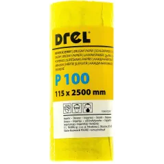Papier ścierny w rolce 2.5 m, 115 mm, P100, żółty, FSC 100%, certyfikat NC-COC-062817