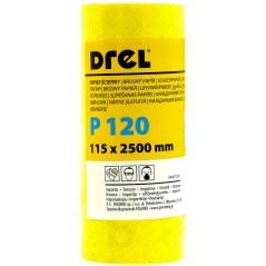 Papier ścierny w rolce 2.5 m, 115 mm, P120, żółty, FSC 100%, certyfikat NC-COC-062817
