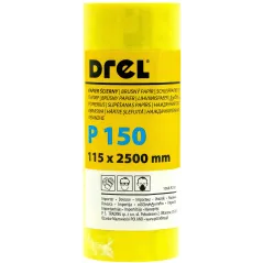 Papier ścierny w rolce 2.5 m, 115 mm, P150, żółty,FSC 100%, certyfikat NC-COC-062817