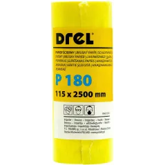 Papier ścierny w rolce 2.5 m, 115 mm, P180, żółty, FSC 100%, certyfikat NC-COC-062817