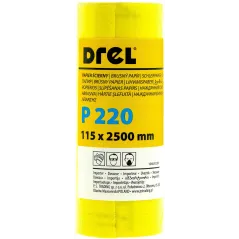 Papier ścierny w rolce 2.5 m, 115 mm, P220, żółty, FSC 100%, certyfikat NC-COC-062817