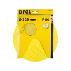 Krążki ścierne 225 mm, P80, na rzep, z otworami, 3 szt.