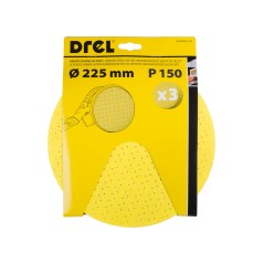 Krążki ścierne 225 mm, P150, na rzep, z otworami, 3 szt.