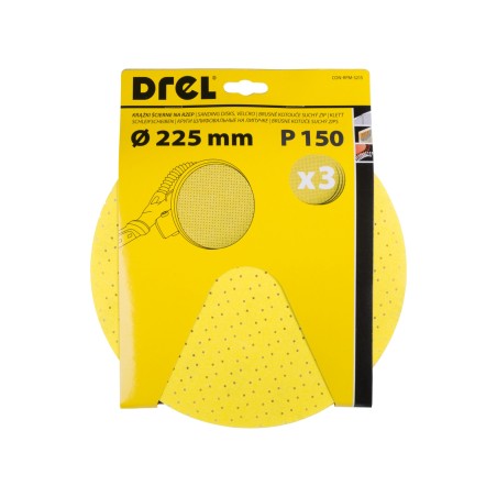 Krążki ścierne 225 mm, P150, na rzep, z otworami, 3 szt.