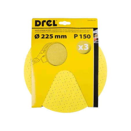 Krążki ścierne 225 mm, P150, na rzep, z otworami, 3 szt.