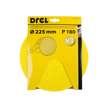 Krążki ścierne 225 mm, P180, na rzep, z otworami, 3 szt.
