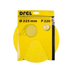 Krążki ścierne 225 mm, P220, na rzep, z otworami, 3 szt.