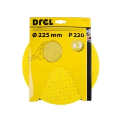 Krążki ścierne 225 mm, P220, na rzep, z otworami, 3 szt.