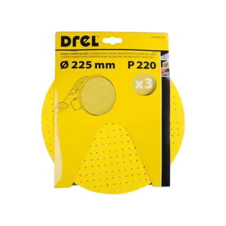 Krążki ścierne 225 mm, P220, na rzep, z otworami, 3 szt.