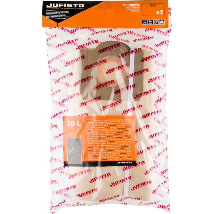 Worki papierowe do odkurzaczy przemysłowych AQUA VAC, KRESS, BOSCH, 30 l, 5 szt.