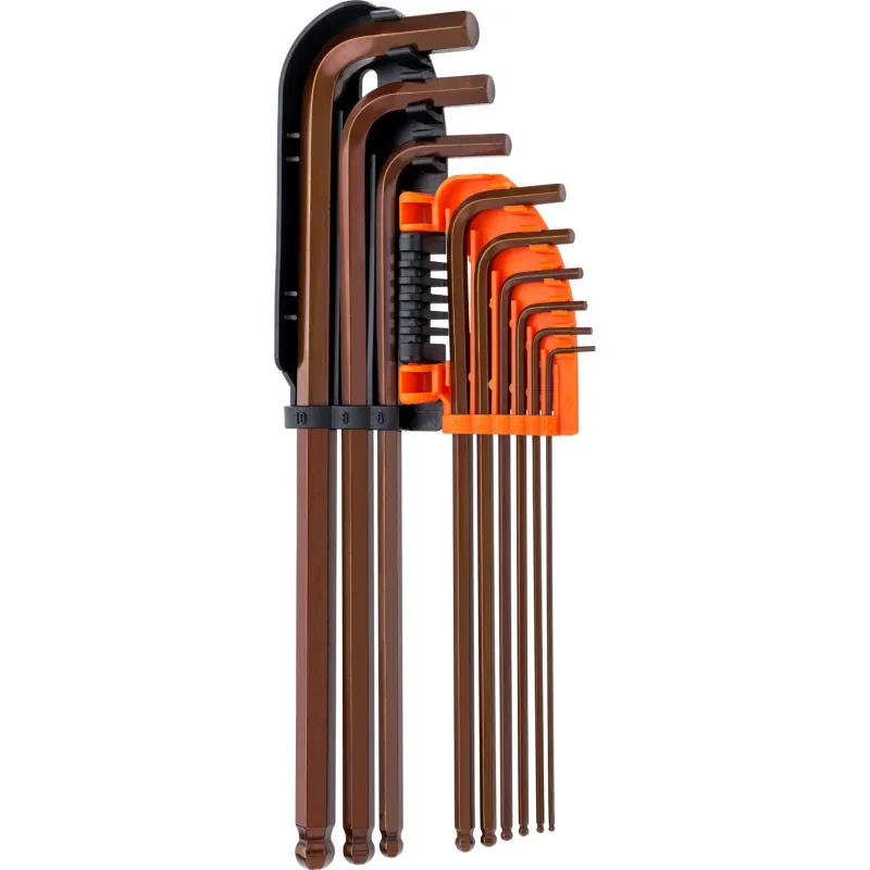 Zestaw kluczy sześciokątnych z końcówką kulistą, 1.5-10 mm, S2, bardzo długie, 9 szt.