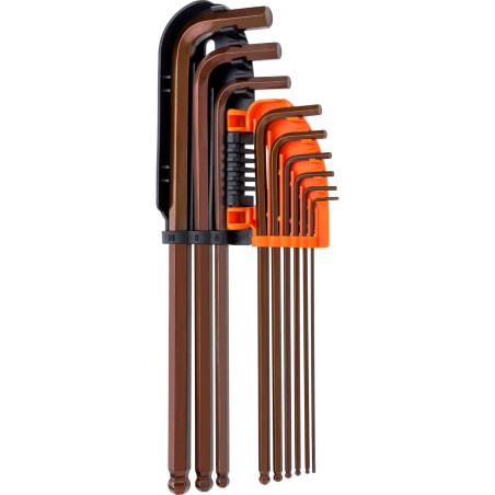 Zestaw kluczy sześciokątnych z końcówką kulistą, 1.5-10 mm, S2, bardzo długie, 9 szt.