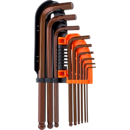 Zestaw kluczy sześciokątnych z końcówką kulistą, 1.5-10 mm, S2, długie, 9 szt.