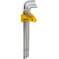 Zestaw kluczy sześciokątnych z końcówką kulistą, 1.5-10 mm, bardzo długie, 9 szt.