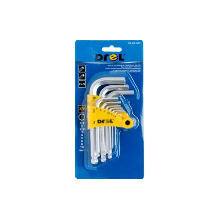Zestaw kluczy sześciokątnych z końcówką kulistą, 1.5-10 mm, 9 szt.