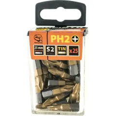 Końcówki wkrętakowe PH2 x 25 mm, tytanowana, 25 szt.