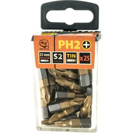 Końcówki wkrętakowe PH2 x 25 mm, tytanowana, 25 szt.