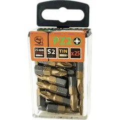 Końcówki wkrętakowe PZ2 x 25 mm, tytanowana, 25 szt.