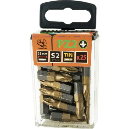 Końcówki wkrętakowe PZ2 x 25 mm, tytanowana, 25 szt.