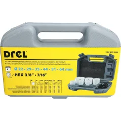 Zestaw otwornic Bimetalowych 22-64 mm oraz adapterów, 8szt.