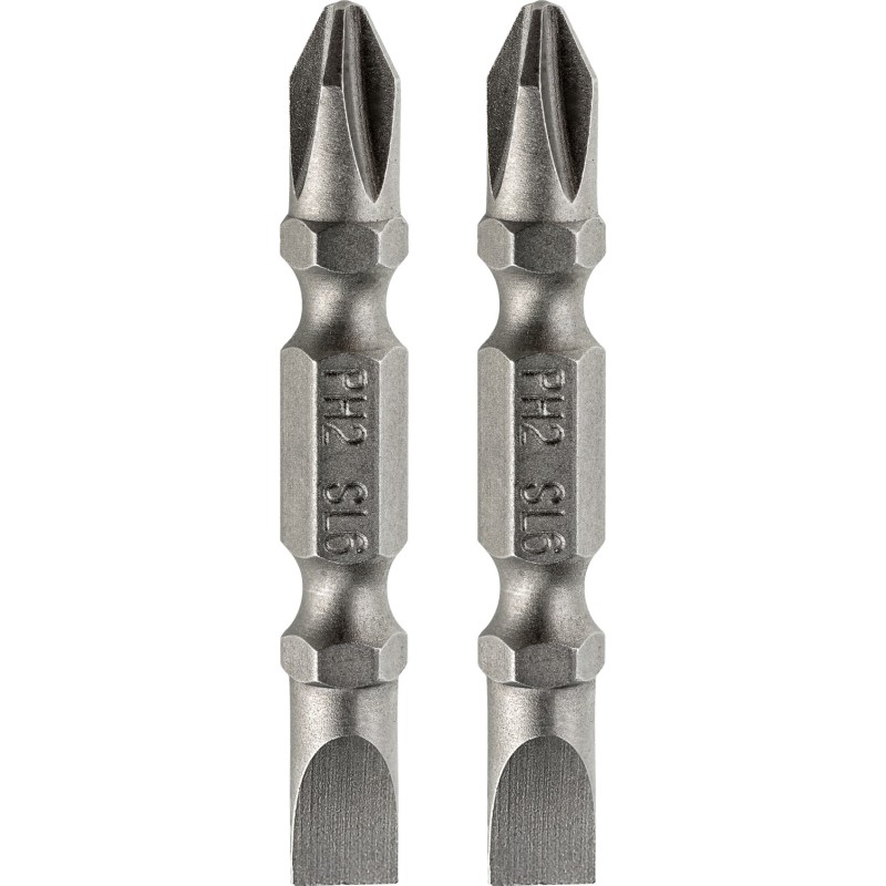 Końcówki wkrętakowe dwustronne PH2/SL6, 50 mm, 2 szt. Końcówki wkrętakowe dwustronne PH2/SL6, 50 mm, 2 szt.