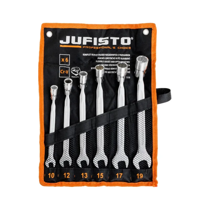 Zestaw kluczy płasko-nasadowych z przegubem 10-19 mm, 6 szt. Zestaw kluczy płasko-nasadowych z przegubem 10-19 mm, 6 szt.