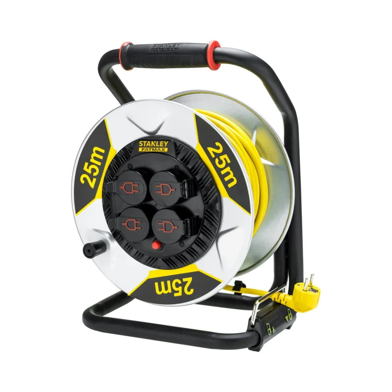 Przedłużacz bębnowy 25 m, 3 x 1.5 mm, 16 A, cztery gniazda, IP44, z uziemieniem Przedłużacz bębnowy 25 m, 3 x 1.5 mm, 16 A, cztery gniazda, IP44, z uziemieniem