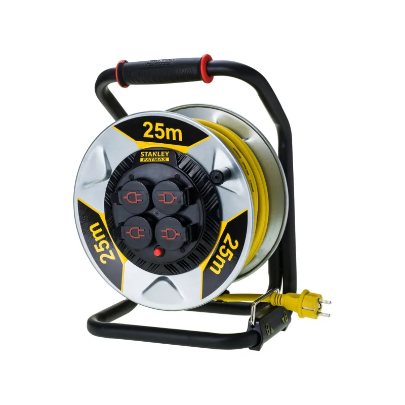 Przedłużacz bębnowy 25 m, 3 x 2.5 mm, 16 A, cztery gniazda, IP44, z uziemieniem Przedłużacz bębnowy 25 m, 3 x 2.5 mm, 16 A, cztery gniazda, IP44, z uziemieniem