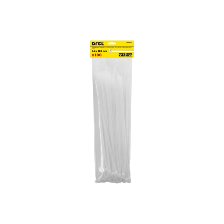 Opaski zaciskowe 7.2 x 380 mm, nylonowe, białe, 100 szt. Opaski zaciskowe 7.2 x 380 mm, nylonowe, białe, 100 szt.