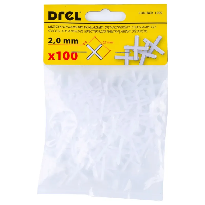 Krzyżyki do glazury 2.0 mm, białe, 100 szt.
