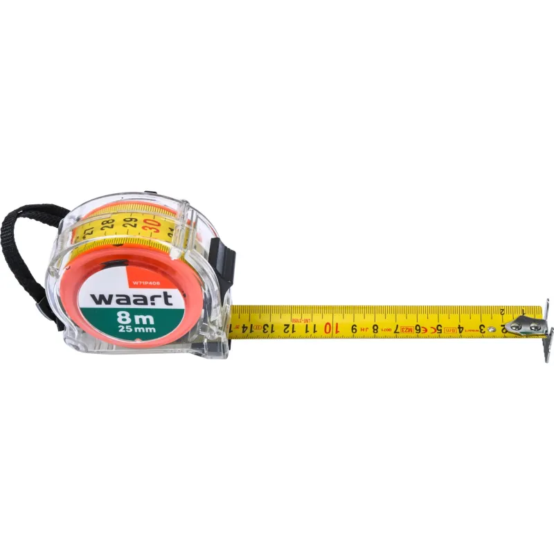 Miara zwijana stalowa 8 m, 25 mm, przeźroczysta obudowa