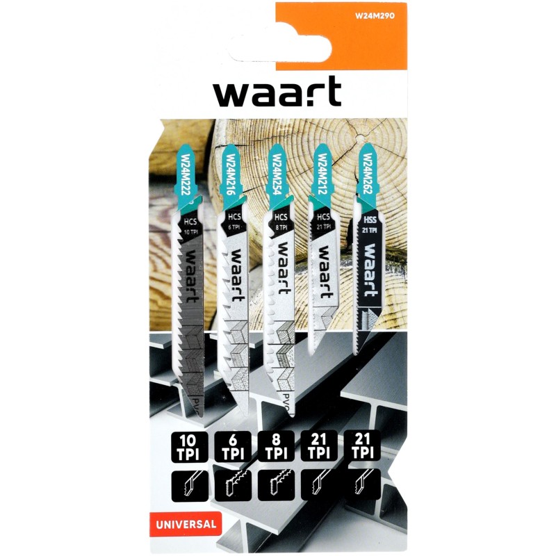 Zestaw brzeszczotów do wyrzynarek z uchwytem typu "T", do drewna, metalu, PVC, 5 szt.