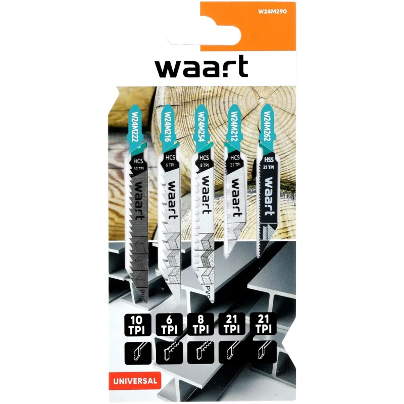 Zestaw brzeszczotów do wyrzynarek z uchwytem typu "T", do drewna, metalu, PVC, 5 szt.