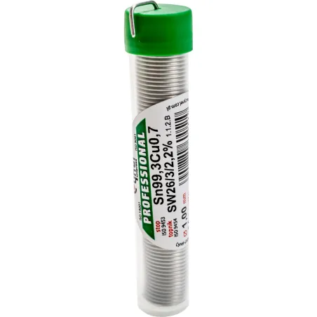 Spoiwo lutownicze bezołowiowe 1.0 mm, 14 g, Sn99.3Cu0.7, topnik SW26, fiolka
