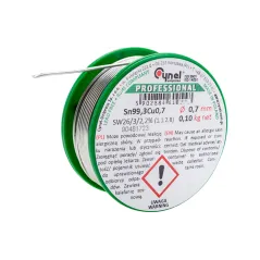 Spoiwo lutownicze bezołowiowe 0.7 mm, 100 g, Sn99.3Cu0,7, topnik SW26, szpulka