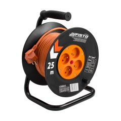 Przedłużacz bębnowy 25 m, 3 x 1 mm2, 700 W, cztery gniazda, zabezpieczenie termiczne, pomarańczowy, PVC, z uziemieniem