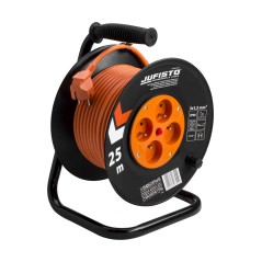 Przedłużacz bębnowy 25 m, 3 x 1.5 mm2, 1100 W, cztery gniazda, zabezpieczenie termiczne, pomarańczowy, PVC, z uziemieniem