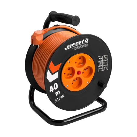 Przedłużacz bębnowy 40 m, 3 x 1.5 mm2, 1100 W, cztery gniazda, zabezpieczenie termiczne, pomarańczowy, PVC, z uziemieniem