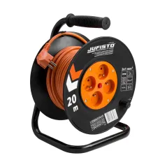 Przedłużacz bębnowy 20 m, 3 x 1 mm2, 700 W, cztery gniazda, zabezpieczenie termiczne, pomarańczowy, PVC, z uziemieniem