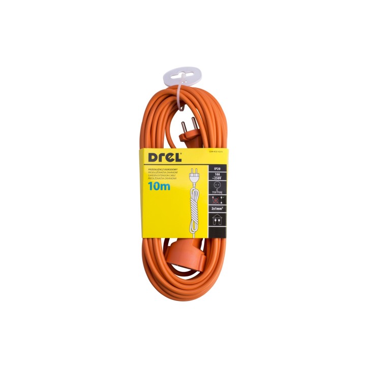 Przedłużacz ogrodowy 10 m, 3 x 1 mm2, 10 A, pomarańczowy, PVC, OMY, z uziemieniem