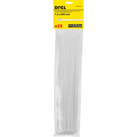 Opaski zaciskowe 7.2 x 380 mm, nylonowe, białe, 25 szt.