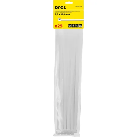 Opaski zaciskowe 7.2 x 380 mm, nylonowe, białe, 25 szt.