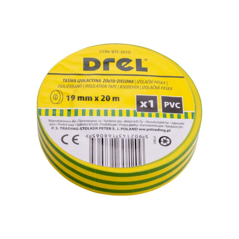 Taśma izolacyjna 0.18 x 19 mm, 20 m, żółto-zielona Taśma izolacyjna 0.18 x 19 mm, 20 m, żółto-zielona