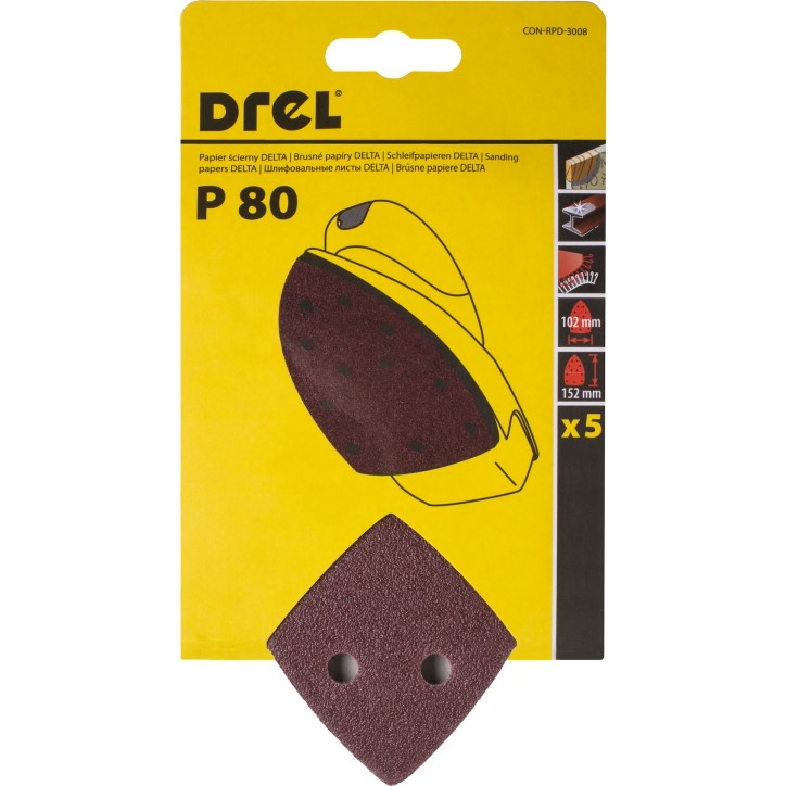 Papiery ścierne żelazko na rzep 102 x 152 mm, P80, 5 szt.