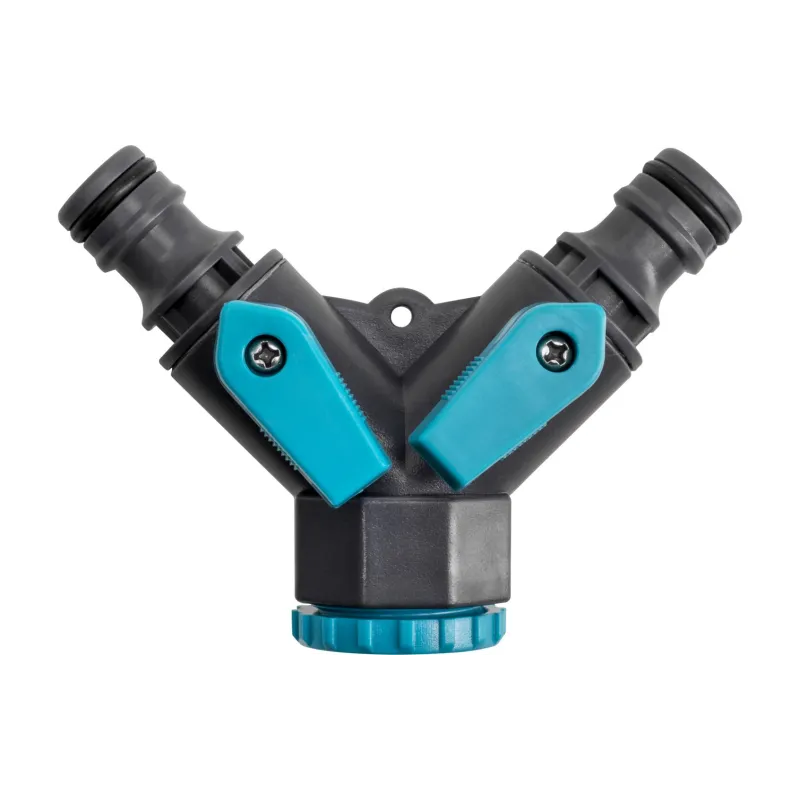 Rozdzielacz podwójny z zaworami, przyłącze 1/2" i 3/4", wyjście 1/2", jednomateriałowy