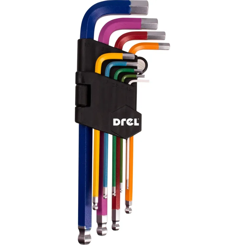 Zestaw kluczy sześciokątnych z końcówką kulistą, kolorowe, 1.5-10 mm, długie, 9 szt.