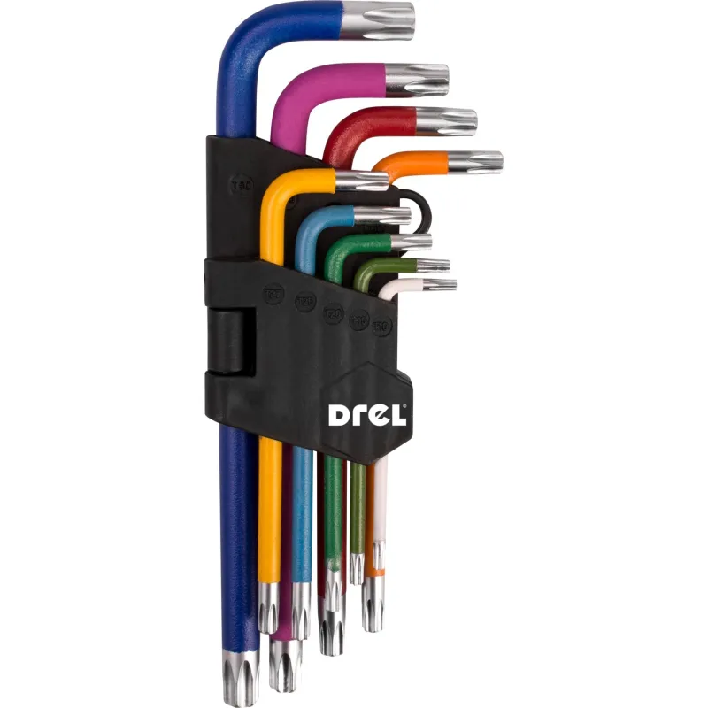 Zestaw kluczy Torx z otworem, kolorowe, T10-50, długie, 9 szt.